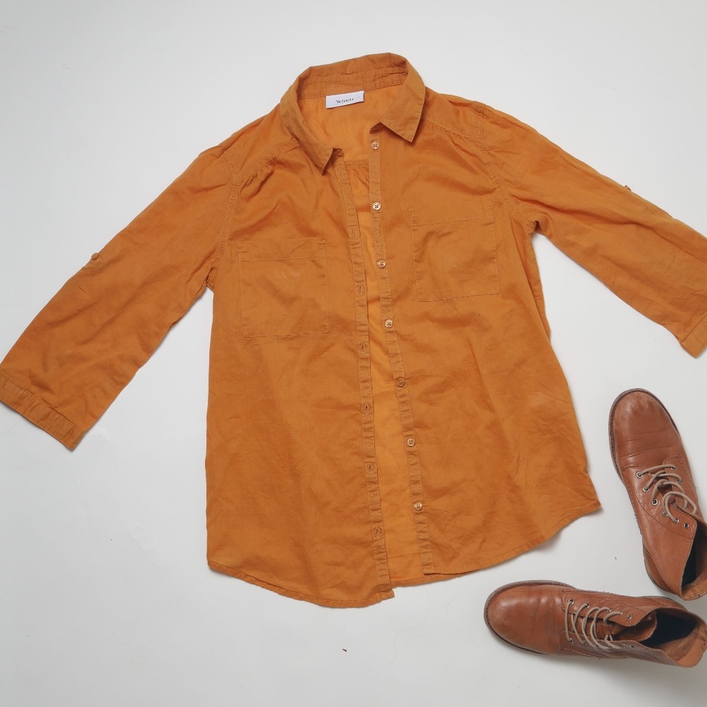 Orange Cotton Button Down Shirt